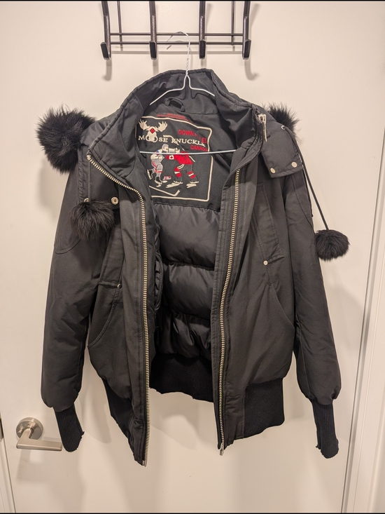 Moose Knuckles Jackets & Blazers - Moose Knuckles Women's Medium Original Debbie Shearling Trim Black Bomber Jacket